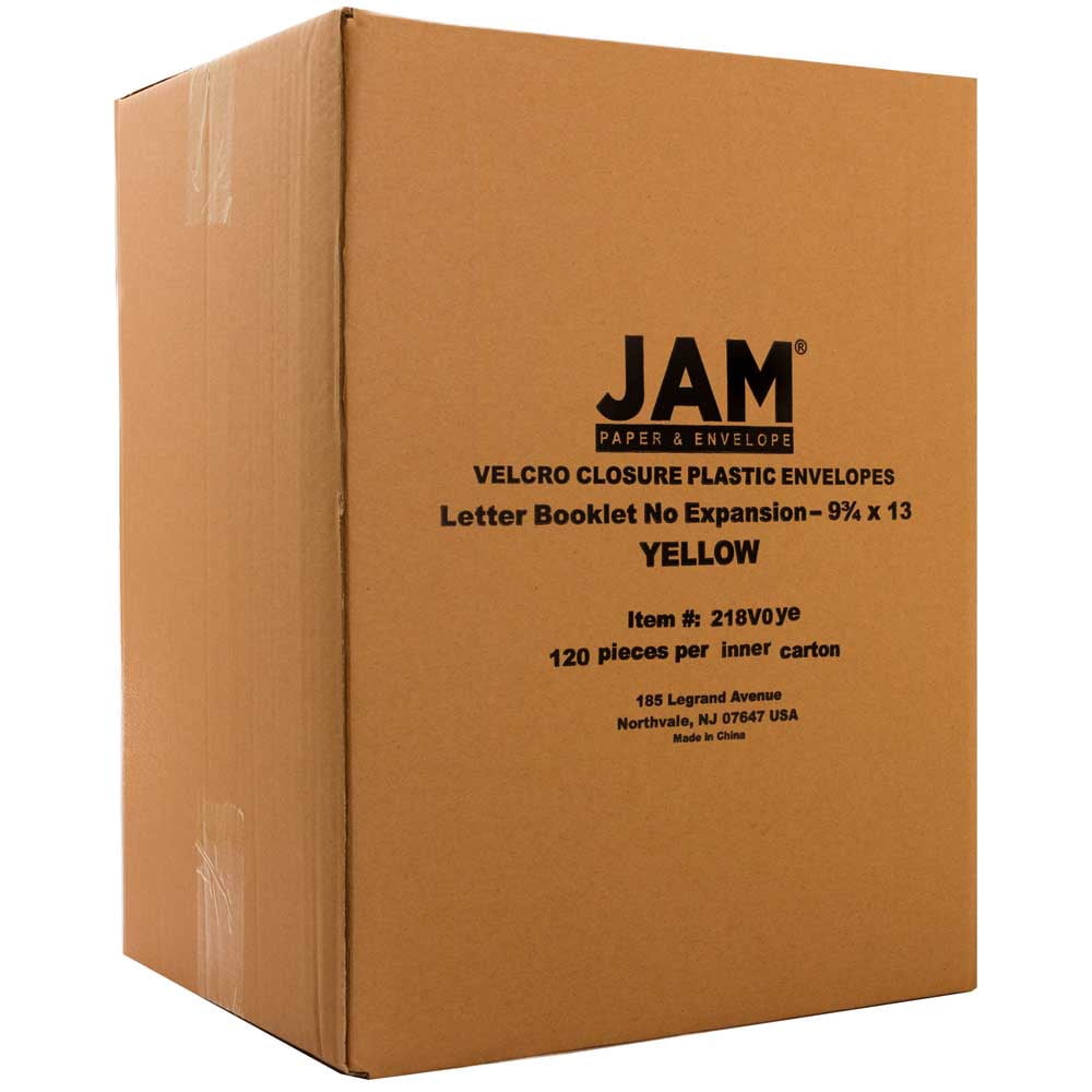 JAM Plastic Hook & Loop Envelopes, 9.8x13, 12/Pack, Yellow