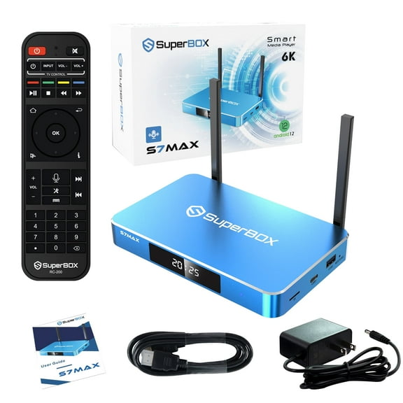 2026 Latest Super Box S7 MAX,4G 64G,7Days Time Shift Feature,Easily Set Up Parental Controls,Dual Band Wifi,Bluetooth 5.2,2T2R,Quad-Core,with Voice Remote Control,Easy Setup