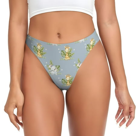 Adobk Baby Elephant Giraffe Print Seamless Women Underwear Thongs No Show Ladies Thong No Line Breathable Comfortable Panties Undies for Women-Medium