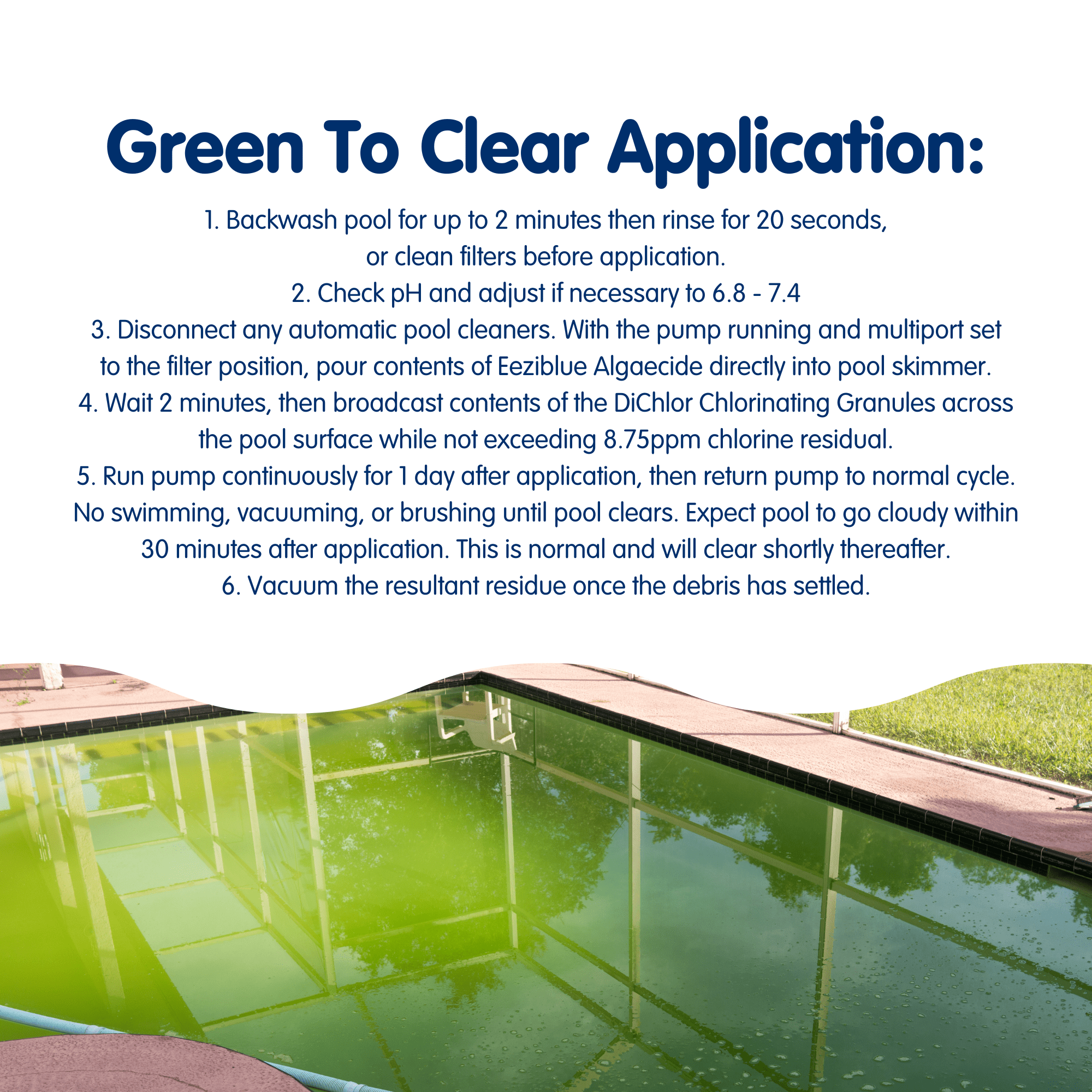 Eeziblue Green Reaper™, Green to Blue Kit for Swimming Pools - Easy-to-Use Kit for Fighting Severe Algae Bloom in 24 Hours, up to 10,000 Gallons
