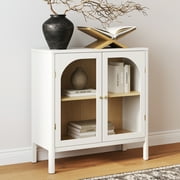Nathan James Mason Free Standing Accent Sideboard Buffet, Credenza with Glass Doors and Adjustable Shelf in White Wood for Dining Room, Entryway and Living Room, Clear Glass/White/Light Oak