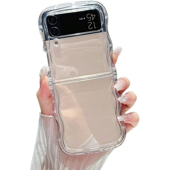 Clear Case for Samsung Galaxy Z Flip 3(2021)/ Z Flip 4(2022), Cute Curly Wave Frame Shape Soft Slim Shockproof Protective Phone Case for Samsung Z Flip 3/ Z Flip 4,Clear