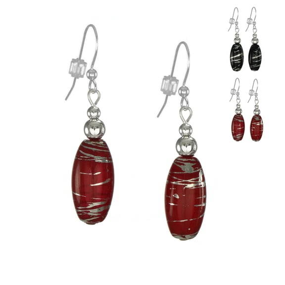 Handmade Black or Red Silver Swirl Earrings – Sterling Silver Earwires - Red