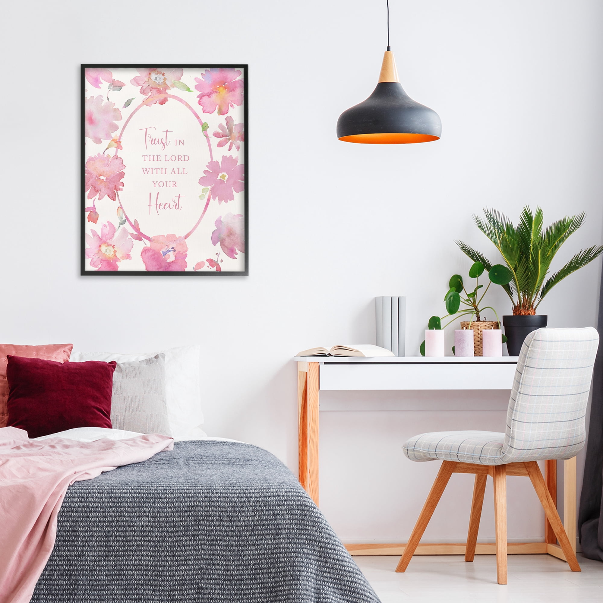 Stupell Industries Trust In The Lord Pink Blooms Black Framed Giclee Art, design by Theresa Heidel