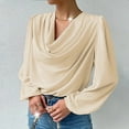 thumbnail image 4 of Kovlvoll Shirts for Women Long Sleeve Fashion Draped Cowl Neck Solid Color Tops Dressy Casual Blouse, 4 of 7