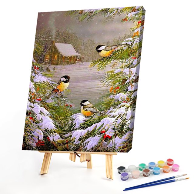 Cuadros Decorativos Kit de pintura al óleo de pájaro de Navidad DIY por números dibujo sobre lienzo imagen decoración del hogar JShteea Nuevos Originales