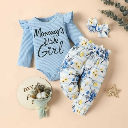 

Leutsin Baby Boys Short-Sleeve Bodysuit Autumn Winter Girls Crew Neck Long Sleeve Casual Floral Printed Romper Pants Headband Suit