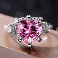 thumbnail image 2 of 925 Sterling Silver Shiny Full Diamond Heart-Shaped Pink Gemstone Ring Cubic Zirconia Rings  Diamond Ring Eternity Engagement Wedding Band Ring for Women, 2 of 5