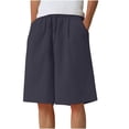 thumbnail image 3 of BXINGOHAI Mens Linen Shorts Casual Elastic Waist Drawstring Summer Beach Shorts Pockets Classic Fit Navy,2XL, 3 of 6