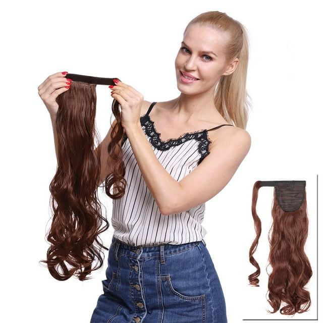 Long Straight/Curly Wrap Around on Ponytail Extension Synthetic Hair Hairpiece for Women