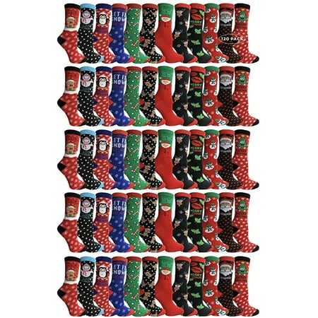 

SOCKS NBULK Christmas Socks Colorful Patterns and Stripes Holiday Casual Slipper Sock Fuzzy Bulk Gift 9-11 (120 PACK A)