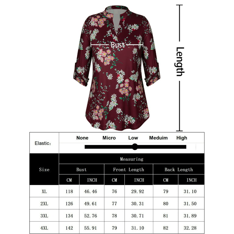HUITKMM Plus Size Blouse 3/4 Sleeve for Women Summer Blouse Plus