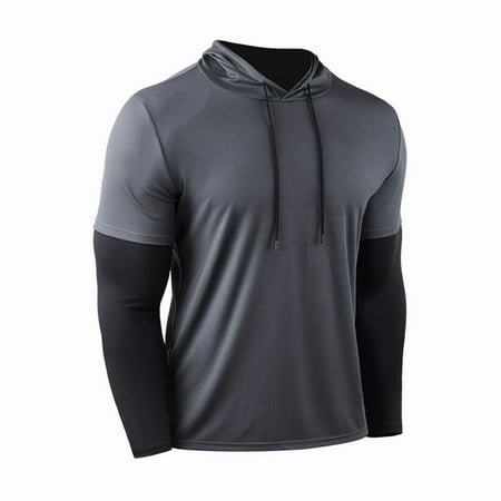 eileial Men s Workout Long Sleeve Fishing Shirts UPF 50+ Sun Protection Dry Fit Hoodies Gray L