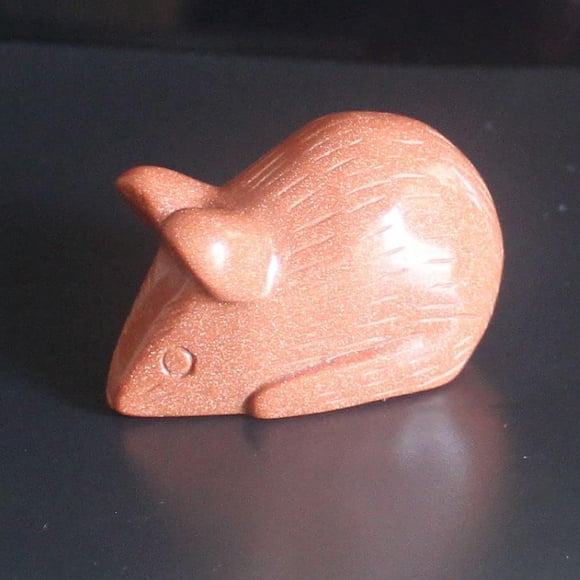 HLbshi Hand Carved Mixed Gemstone Crystal Mouse Rat Figurine Animal Carving Statue Home Decor 1.9'' (Goldstone)