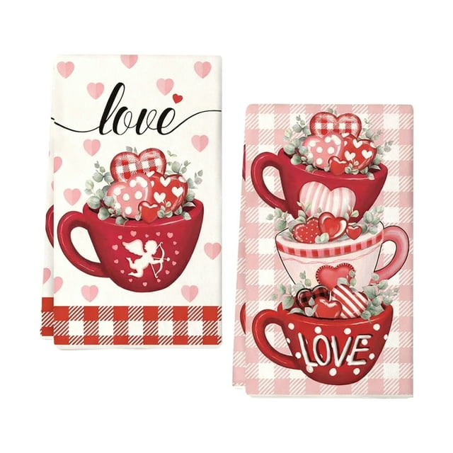 Tea Towels for Kitchen,2-Pack Happy Valentines Day Kitchen Towels 23.6x15.8 Inch Drying Cloth, Tea Towel for Cooking and Baking