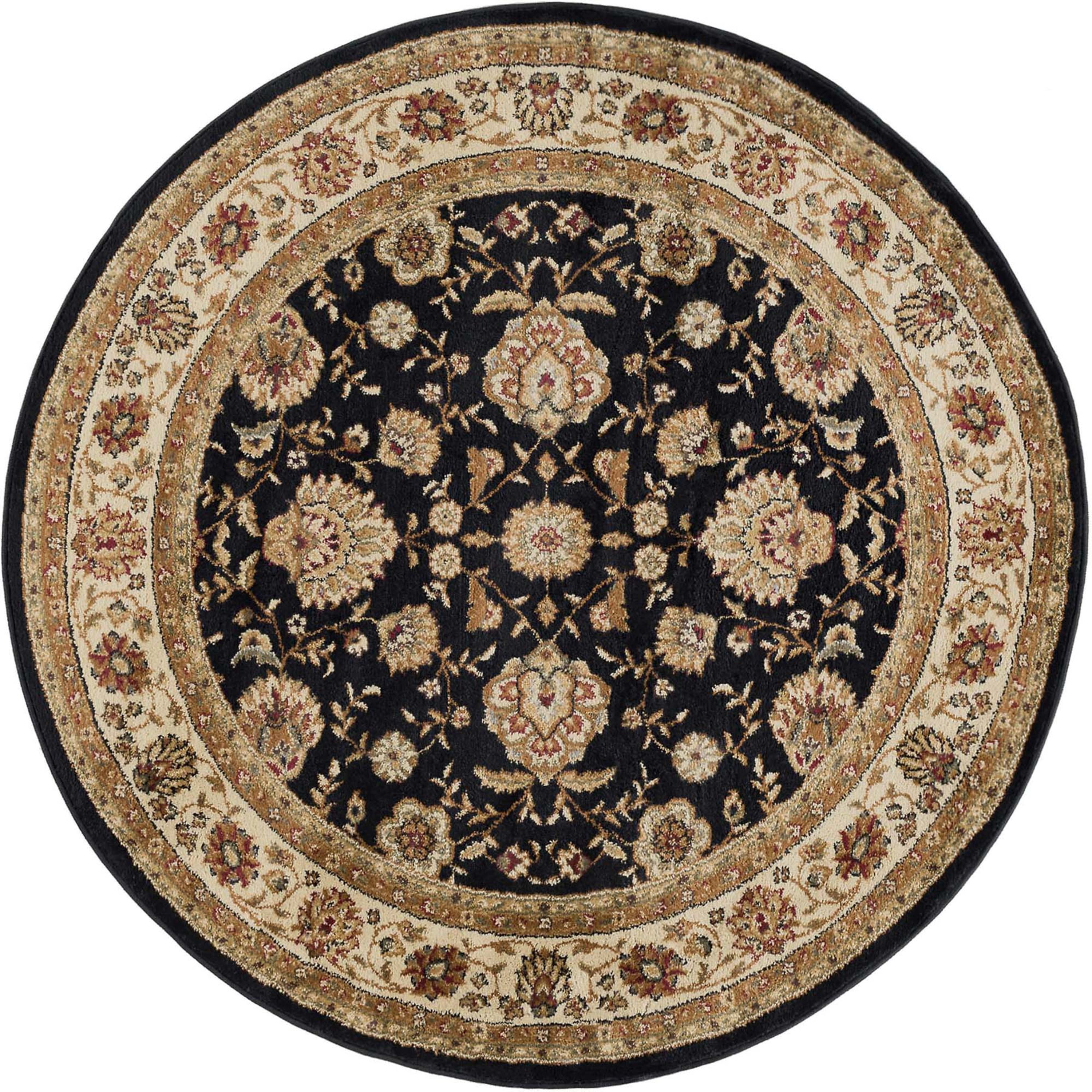 Traditional Area Rug (7'10'' Round) Floral Black, Beige Indoor Round Easy to Clean