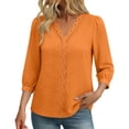 thumbnail image 2 of Warop 3/4 Length Sleeve Womens Tops Solid Hollow Out V-Neck Blouses Summer Casual Business Shirts, 2 of 9