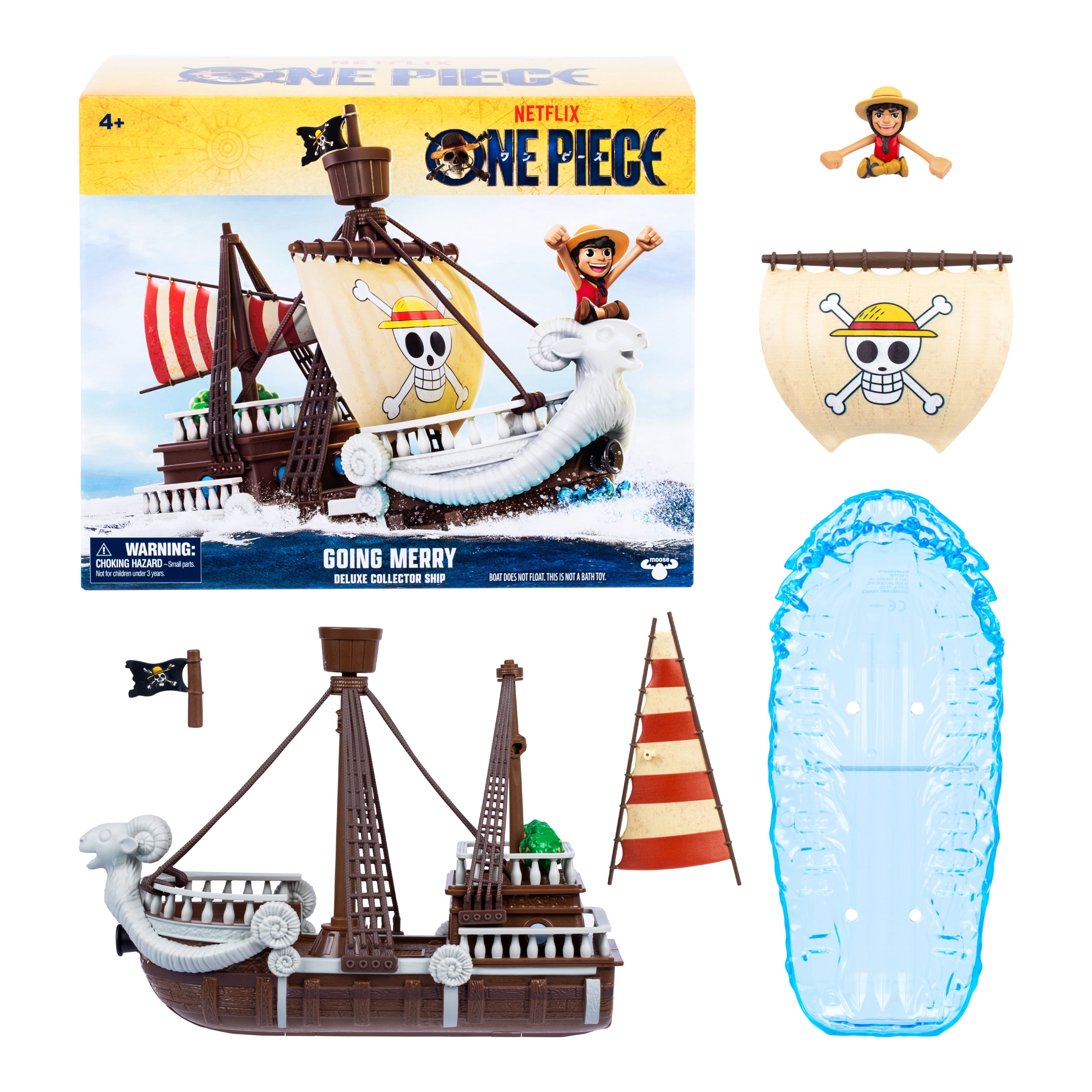 One Piece Going Merry Deluxe Collector Ship, 9.5", Detailed Design for Play and Display, Includes Exclusive Luffy Action Figure, Ages 4+
