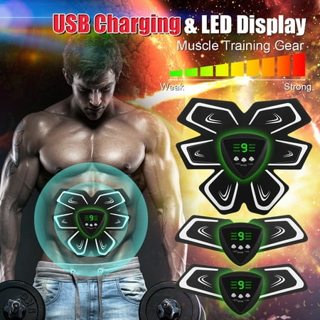 USB Rechargeable LCD ABS Stimulator, Muscle Training Gear Abdominal Muscle Trainer Smart Body Building Fitness Home Office