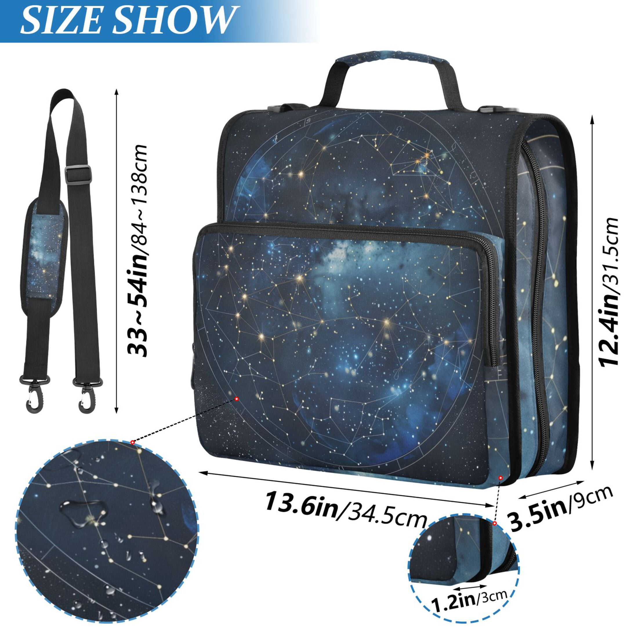3 Ring Zipper Binder with Shoulder Strap Waterproof Trapper Keeper 2 Inch D-Ring 500 Sheets Capacity Star Constellation