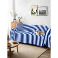 thumbnail image 3 of Navy Blue Stripe Couch Cover for 2 Cushion Sofa, Modern White Vertical Striped Geometric Washable Loveseat Sofa Covers Slipcover for Sectional Sofas L-Shaped, Couch Throw Cover 71"x118", 3 of 9