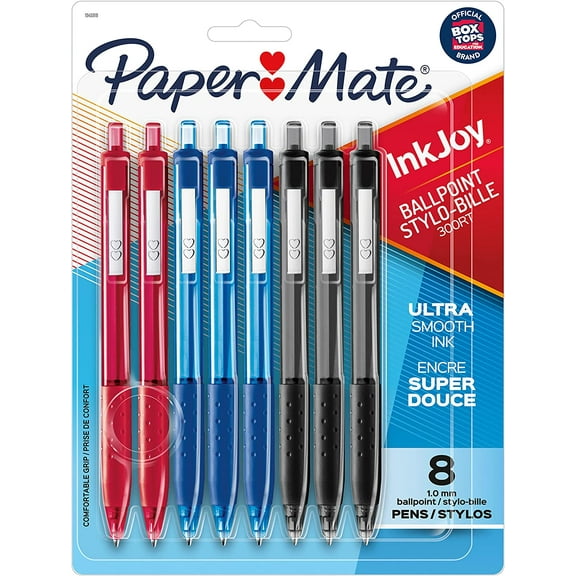 Paper Mate InkJoy 300RT Retractable Ballpoint Pens, Medium Point, Black/Red/Blue Ink, 8 Pack