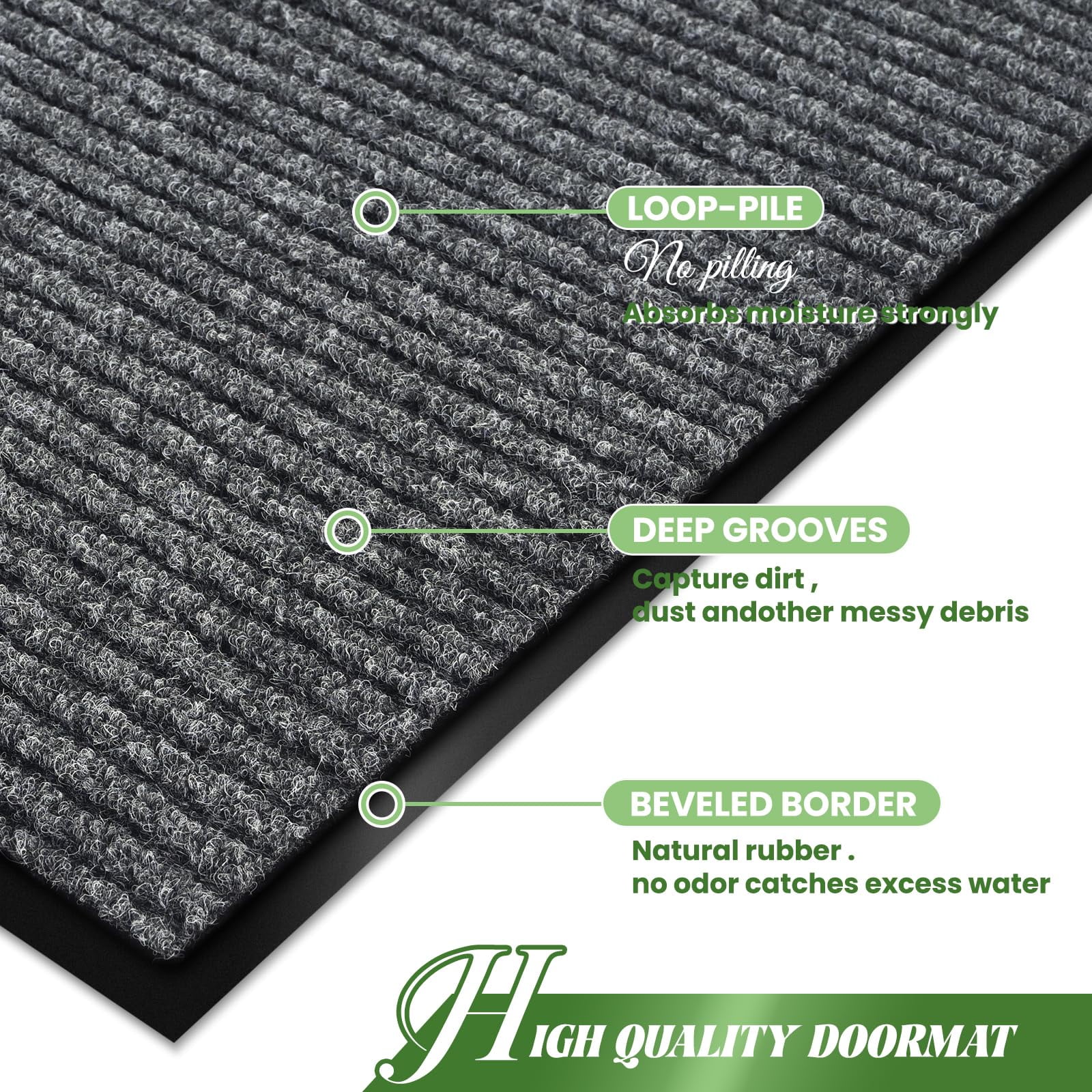 Door Mat Heavy Duty Outdoor Indoor Doormat Low Profile Front Door Mat Large 35x60 inch Gray Entrance Welcome Mats