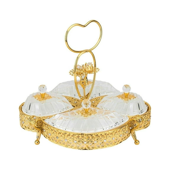 Sectional Serving Tray with 4 Removable Ceramic Dish Dip Bowls - Gold Frame with Jeweled Accents