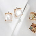 thumbnail image 2 of Faceted Simulated Pearl Square Stud Earrings Cushion Cut Statement Post Ear Studs by Humble Chic NY, Simulated Mother-of-Pearl, White, Cream, Gold-Tone, 2 of 6