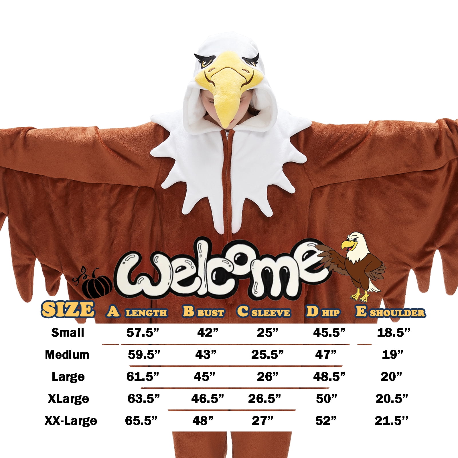 SWEETXIN Adult Halloween One-Piece Pajamas Bald Eagle Cosplay Costume Suit for Women and Men SizeXL