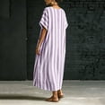 thumbnail image 6 of ClodeEU Women's Striped V Neck Short Sleeve Linen Blend Midi Dress, Casual Loose Swing Sundress with Pockets Purple,Women's Plus XXL, 6 of 7