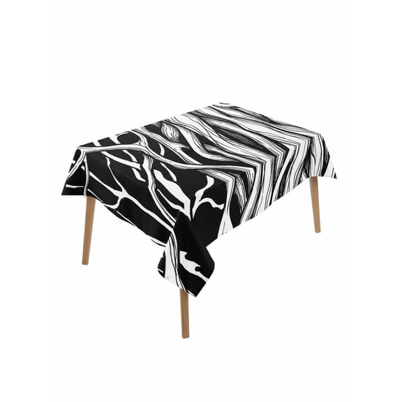 Black White Striped Rectangle Tablecloth, Farmhouse Stripes Modern Abstract Art Waterproof & StainResistant Tablecloth, Washable Oil-proof Table Cover for Dining/Party/Wedding/Camping/Buffet 52x70 In
