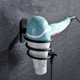 thumbnail image 2 of (Color: Negro) Soporte para secador de pelo de aluminio negro, soporte para secador de pelo con resorte en espiral para baño, instalación en pared de 2 vías, 2 of 4