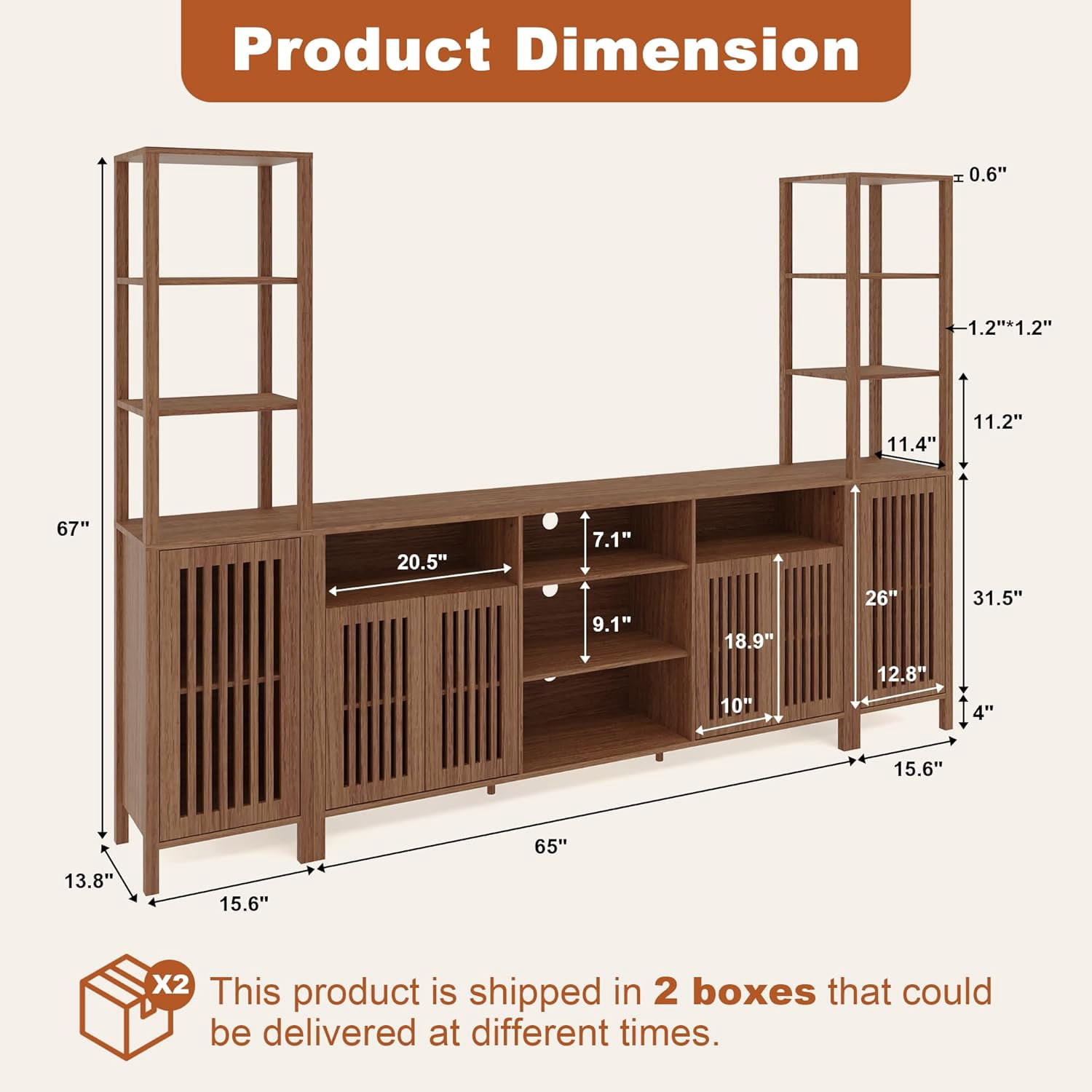 OUTGOODS Farmhouse Entertainment Center for 70" TVs, Engineered Wood, 3-Piece
