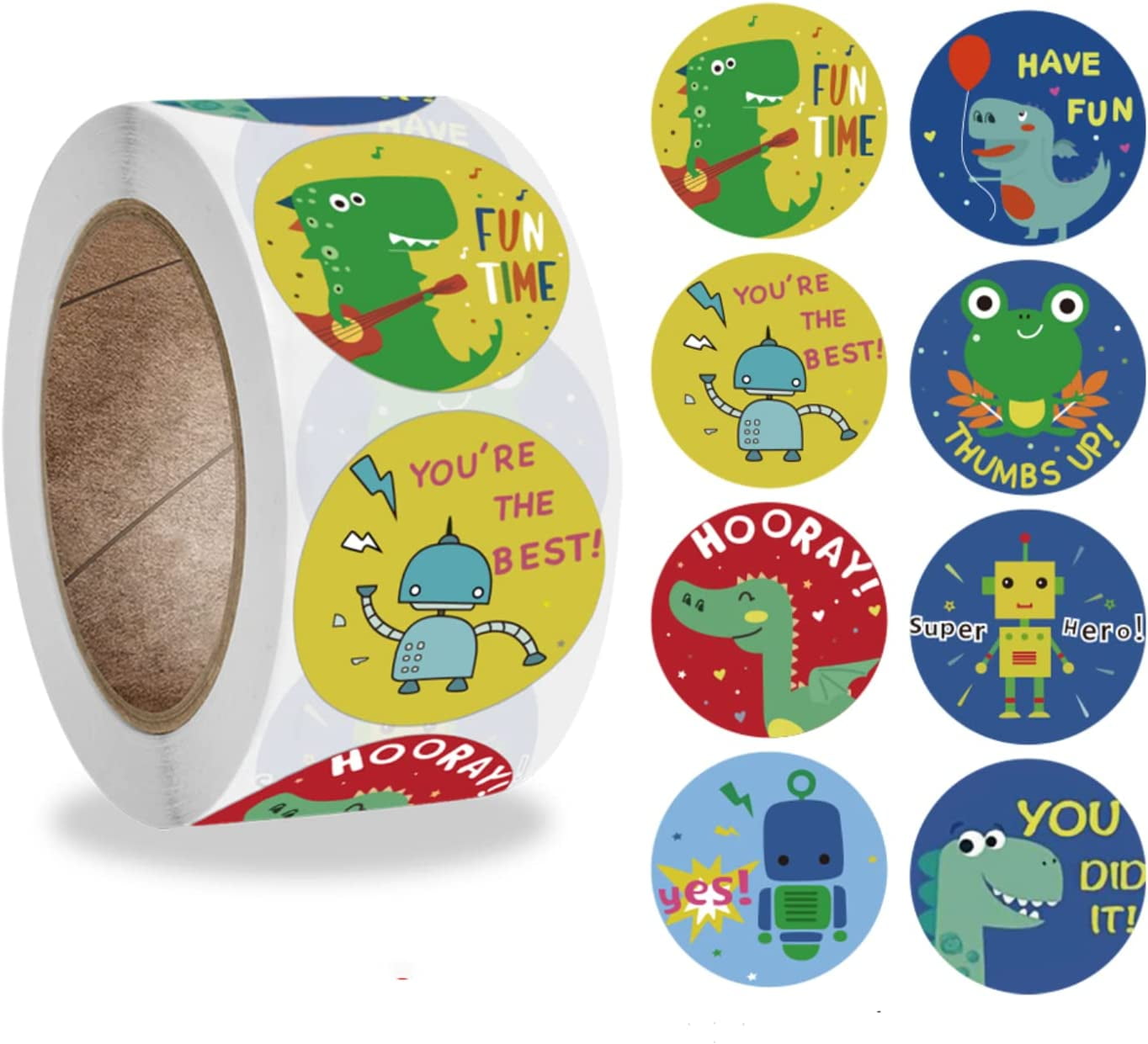 Dinosaur Reward Stickers For Kids 500pcs 1 Inch Roll Motivational