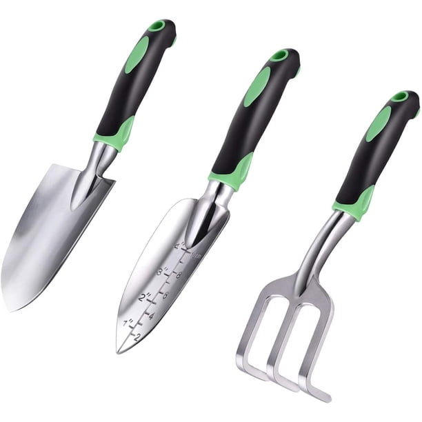 Juego de herramientas de jardín, paquete de 3 palas de jardín de aleación de aluminio con mango ergonómico antideslizante de goma, paleta incluida, paleta de trasplante y rastrillo de mano para culti Namotu WMPH-1145