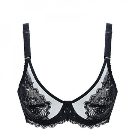 

UP TO 15% OFF! Women s Sheer Mesh Bra See Through Unlined Sexy Lace Transparent Bras Non Padded Black 36/80E