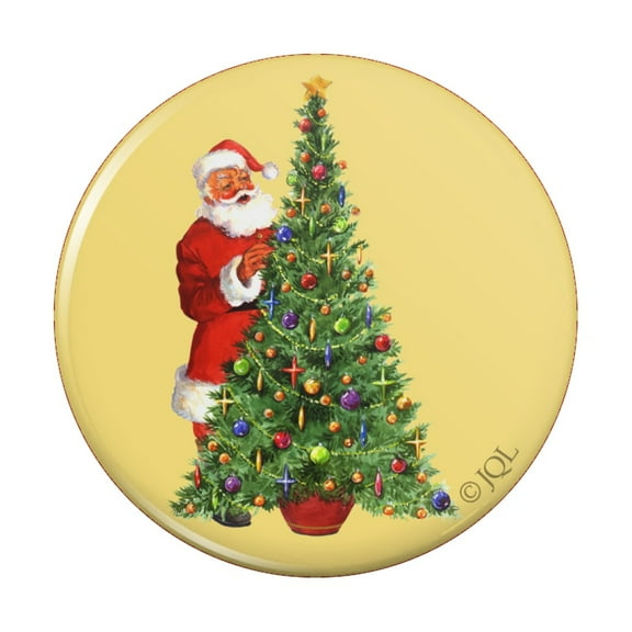 Christmas Holiday Santa Decorating Tree Pinback Button Pin