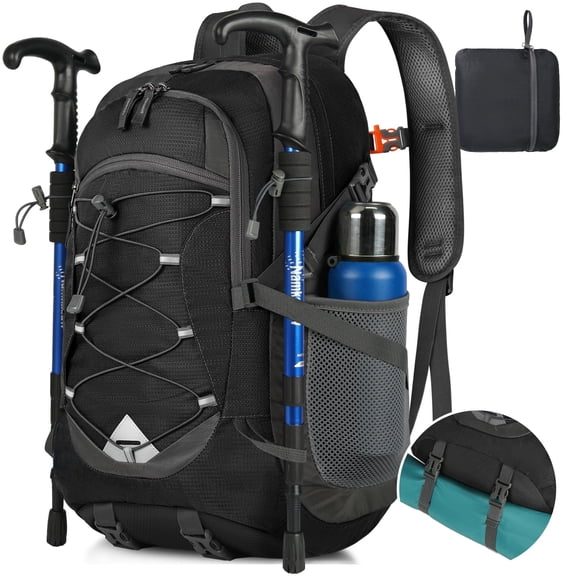 RAINSMORE Hiking Backpack 40L Packable Lightweight Camping Backpack Men Women Waterproof Hiking Climbing Backpack Outdoor Travel,Black