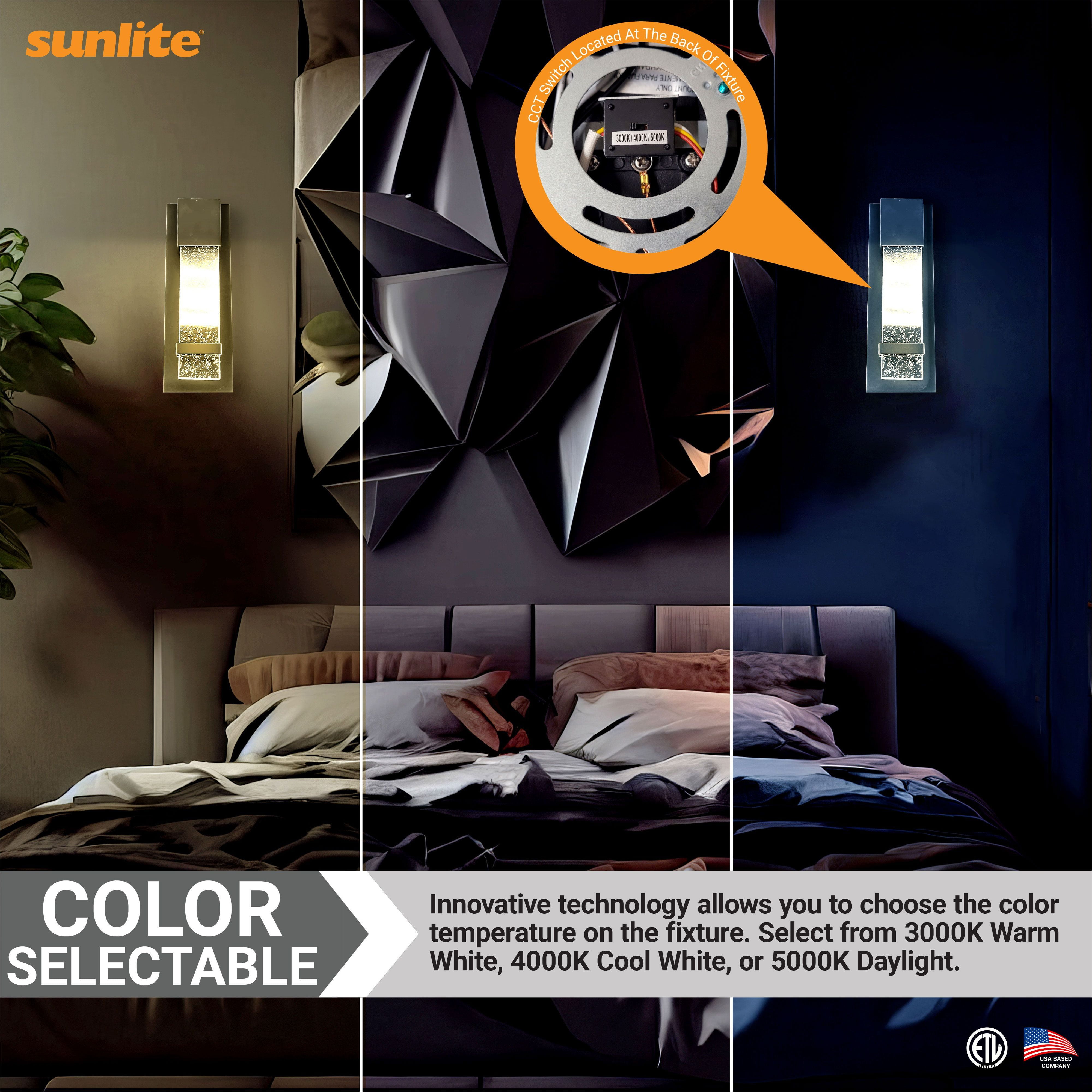 Sunlite LED Outdoor Raindrop Wall Sconce Light Fixture, 12 Watts (60W=), 600 Lumens, Color Selectable 30K/40K/50K, Dimmable, 120 Volts, ETL Listed, Black, For Patios, Garage & Entryway Use