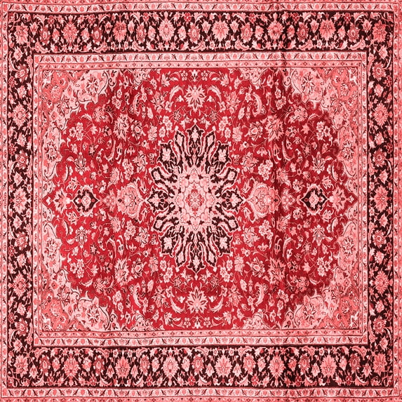Ahgly Company Indoor Square Medallion Red Traditional Area Rugs, 6' Square