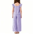 thumbnail image 6 of BXJX Girls Outfit Sets 2 Piece, Plaid Square Neck Flutter Sleeves Girls Summer Clothing Sets Purple Size 10-12 T, 6 of 9