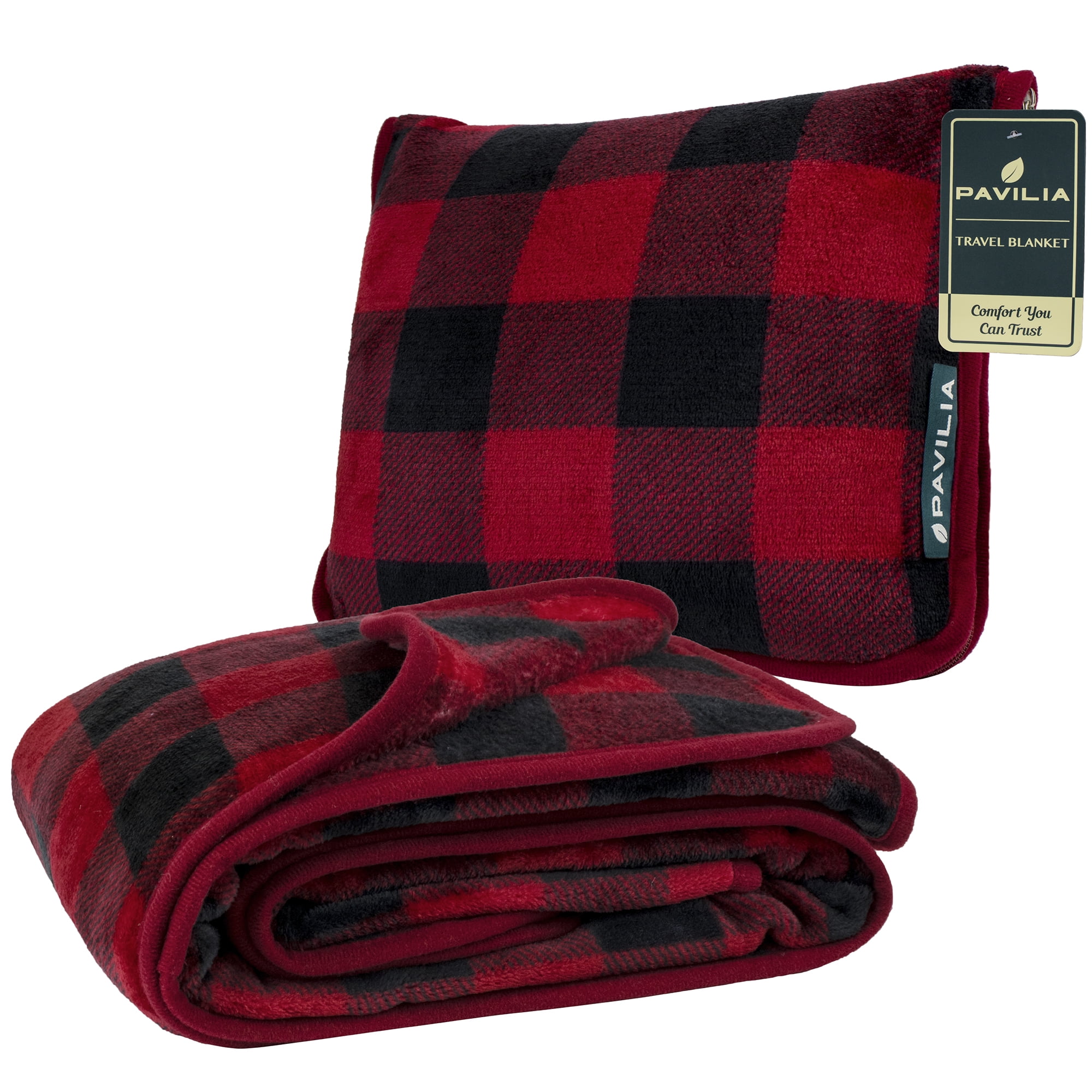 PAVILIA Travel Blanket with Soft Bag Pillow Case, Compact Blanket for