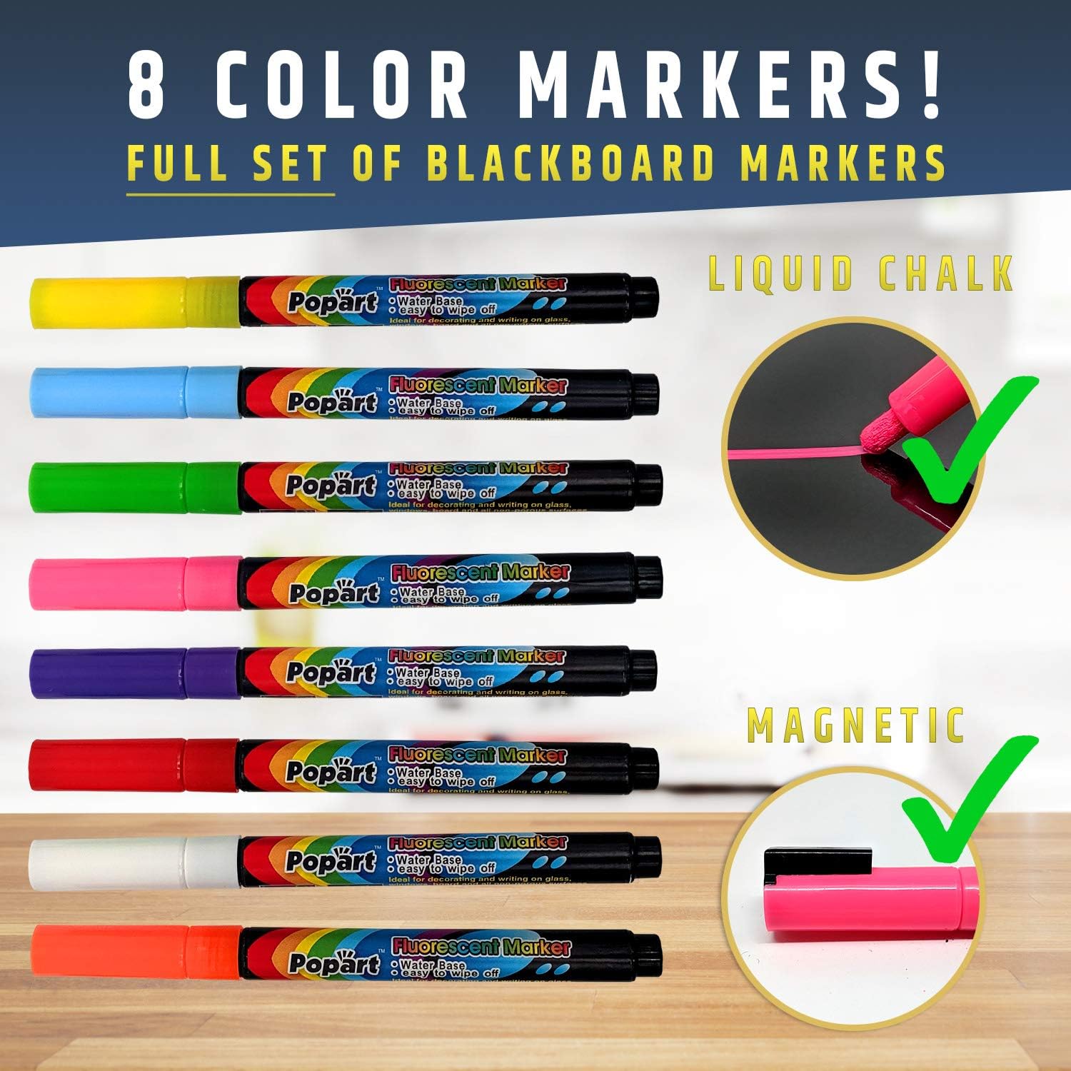HMMAGNETS Magnetic Wall Board, Large Black Dry Erase Board for Fridge with Neon Markers, 17.5"x13.5"