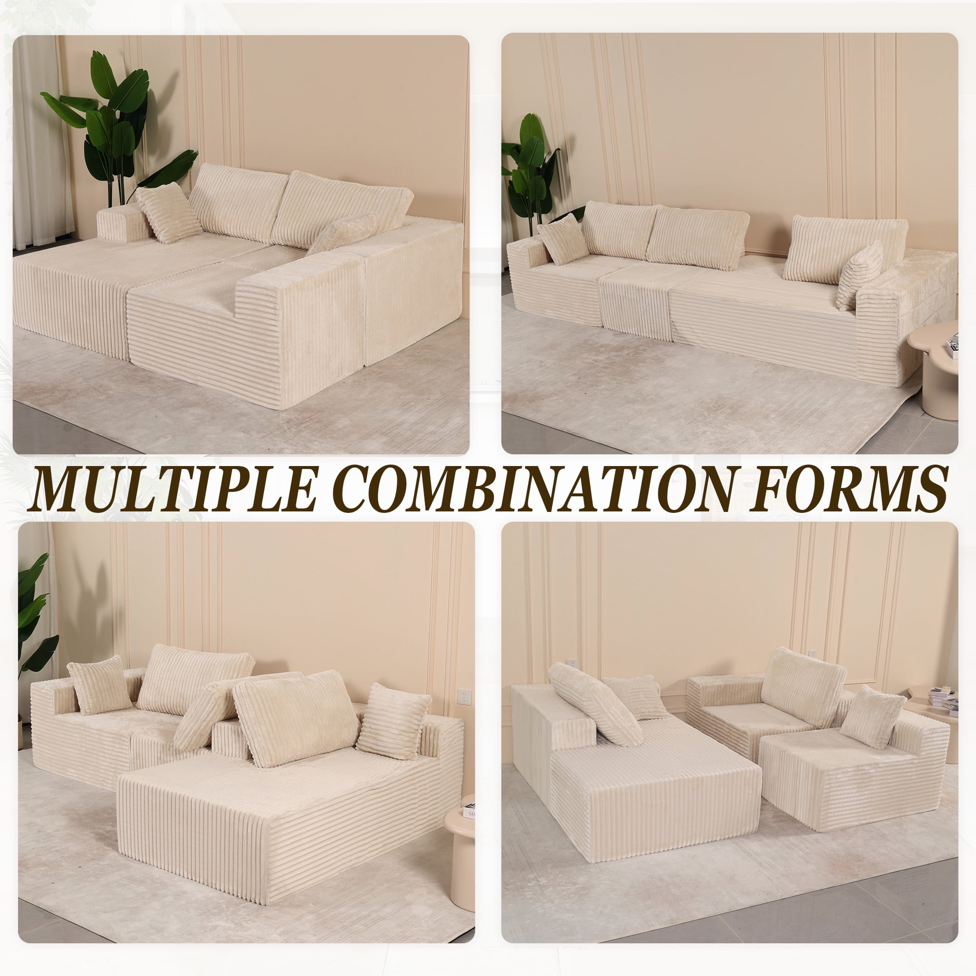 MOONMISS 110" Cloud Sectional Couch with L-Shape Chaise, Modern Modular Sofa with Deep Seat, Upholstered Couches with Back Cushion for Living Room Bedroom, No Assembly Required, Beige