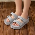 thumbnail image 3 of Rokment Women's Double Buckles Platform Slides Sandals Classic Casual Wide Width Open Toe Chunky Flat Comfortable Walking Slip on Slippers for Indoor Outdoor Waterproof Grey Size 8, 3 of 7