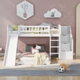 thumbnail image 2 of Twin over Twin Bunk Bed Frame with 2 Storage Drawers, Stairway Beds Frame with Slide, Wooden Bedframe with Guardrails, Easy Assembly, Mattress Not Included, White, 2 of 9