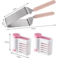 thumbnail image 2 of Cortr de pasteles de acero inoxidable con rebanr nivelr, servidor ajustable para cortar pasteles, auxiliar de estratificación, mango ergonómico, herramienta segura para rebanar pasteles (rosa, 2 of 3