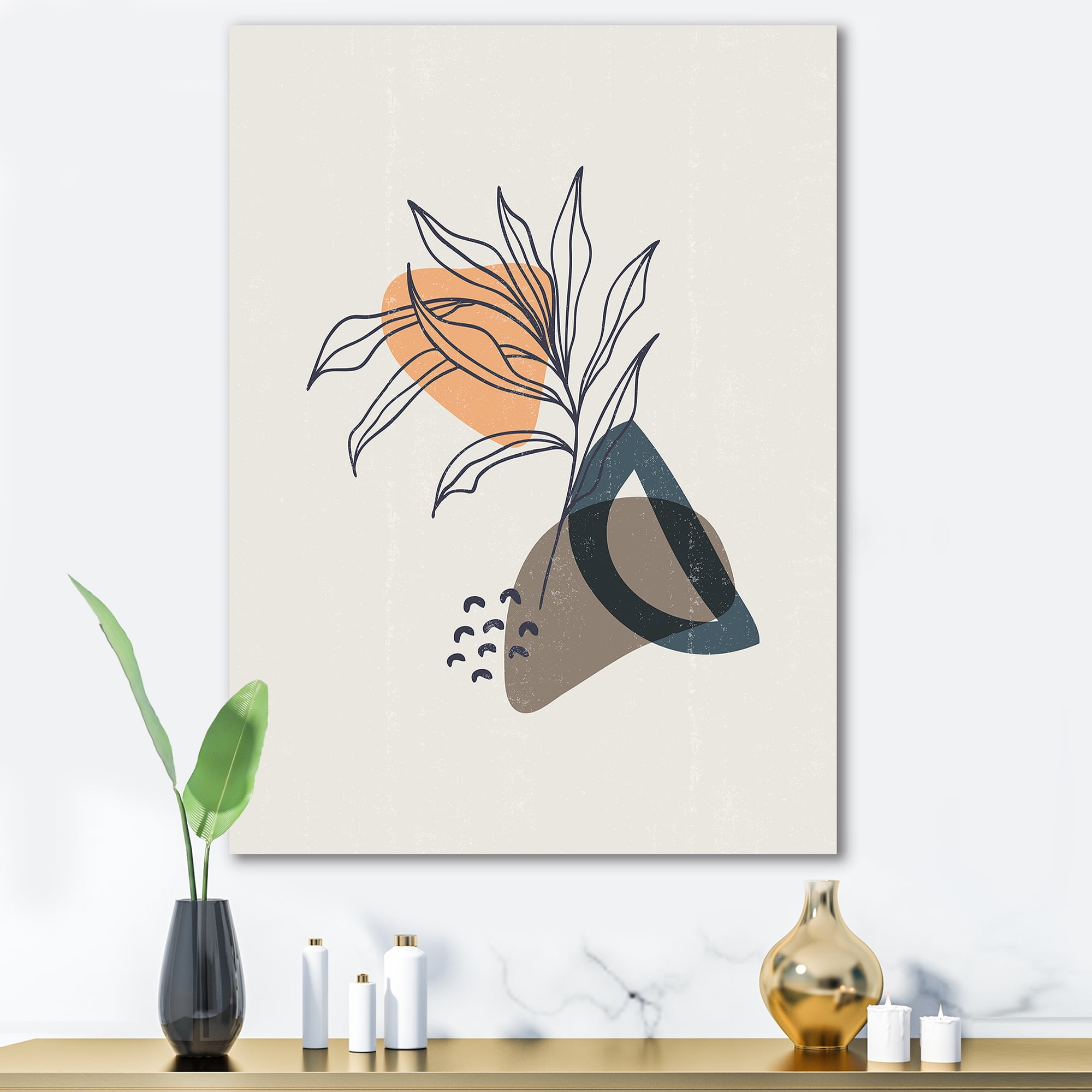 Designart ' Minimalist Shapes With Ancient Plant I ' Modern Canvas Wall Art Print