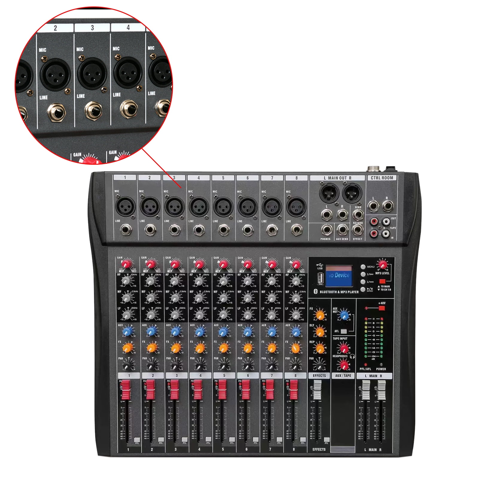 Koomaha 8 Channel Mixing Console Sound USB Bluetooth Live Studio Audio Mixer